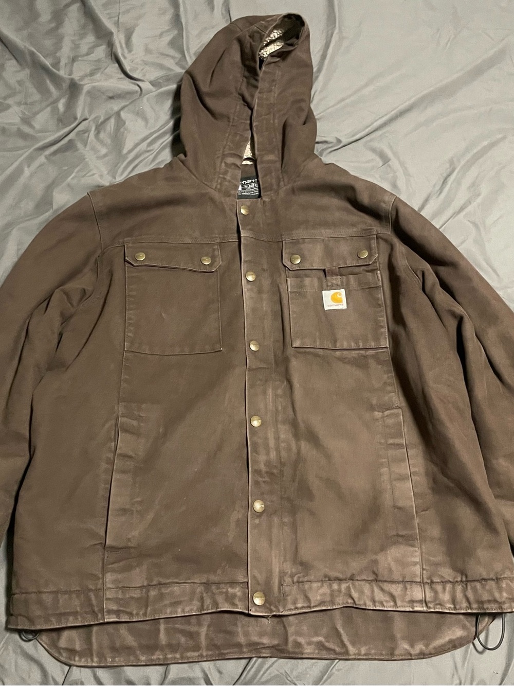 Carhartt Brown Hooded Relaxed Fit Workwear Jacket Size Large